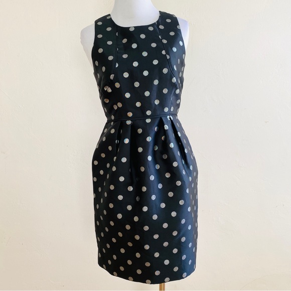 J.Crew Dress Black Silver Metallic Jacquard Polka Dot Sleeveless Sz 0 Petite NWT - Picture 8 of 13